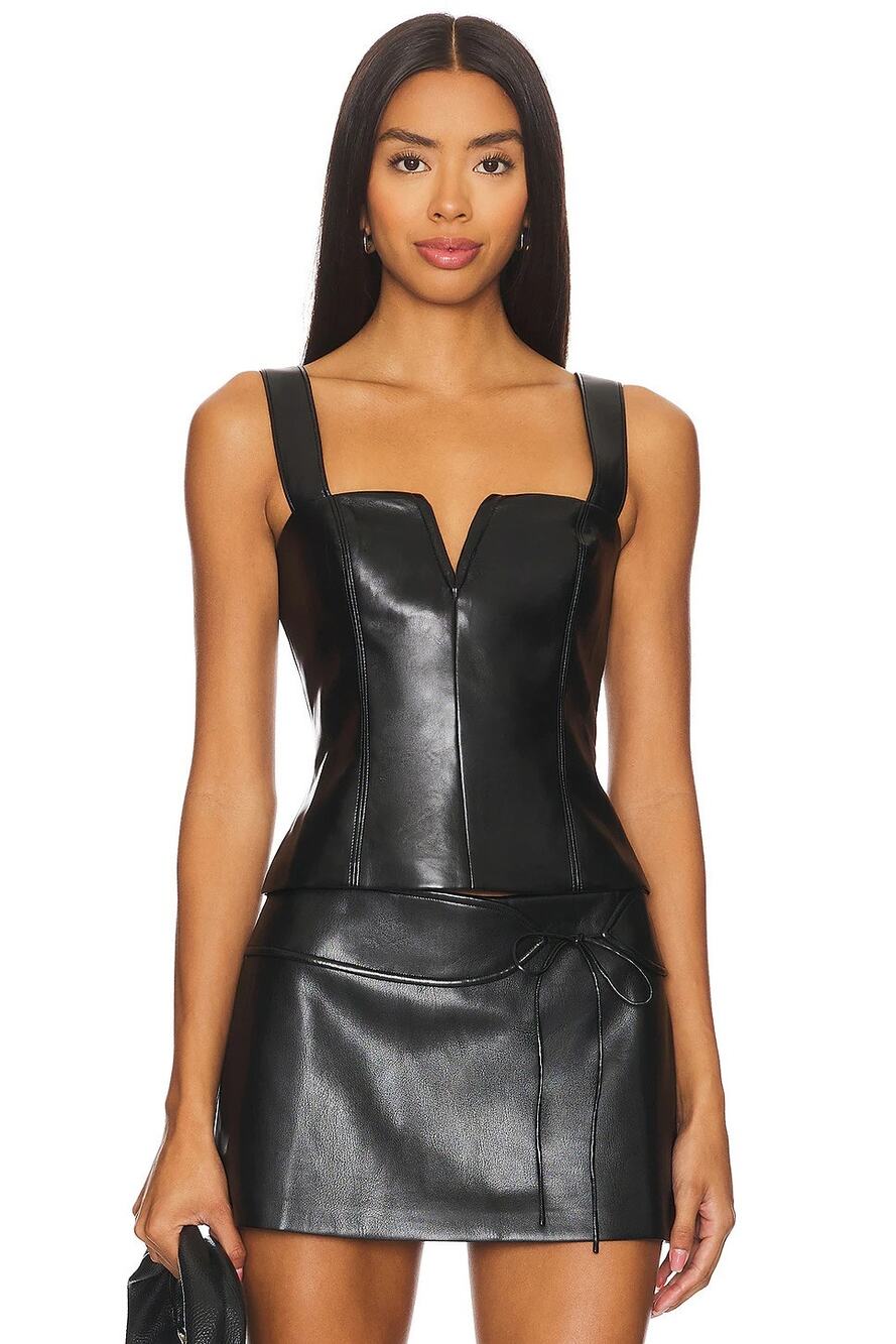 Amanda Uprichard Nia Cropped Top Faux Leather Moto Concert Evening Fall Winter S